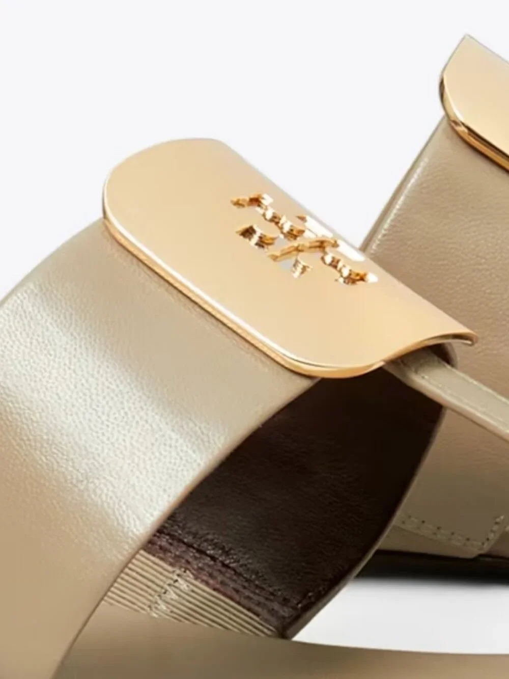 Tory Burch Georgia Tan Dark Elk Two Tone Metal Gold Silver Flat Sandals Thong
